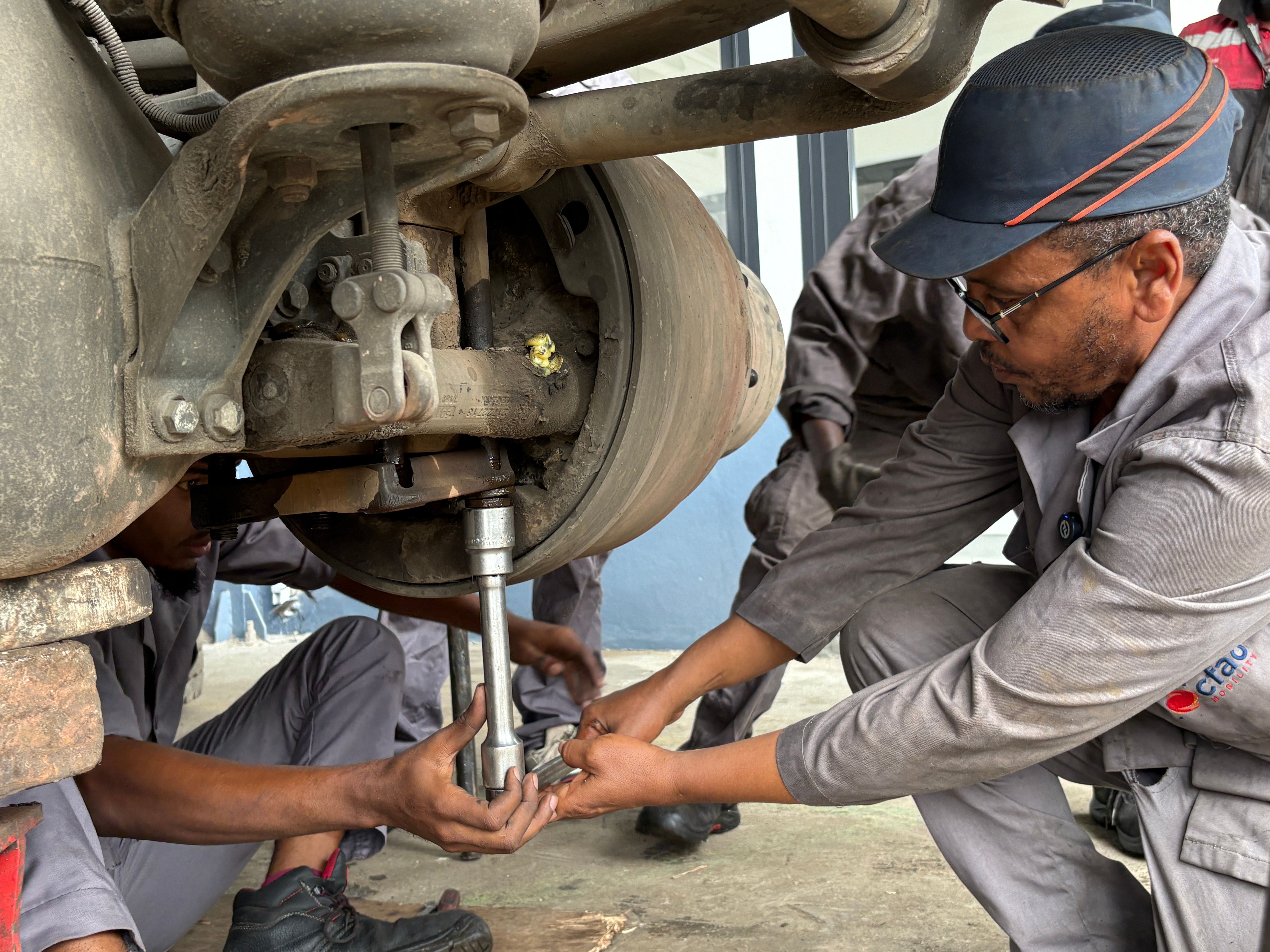 Refugee Adamou Bedou Hadamin,  at work at the CFAO Mobility training centre in Douala, as part of a 6 month training programme in automotive maintenance and repairs at work at the CFAO Mobility training centre in Doula, as part of a 6 month training programme in automotive maintenance and repairs